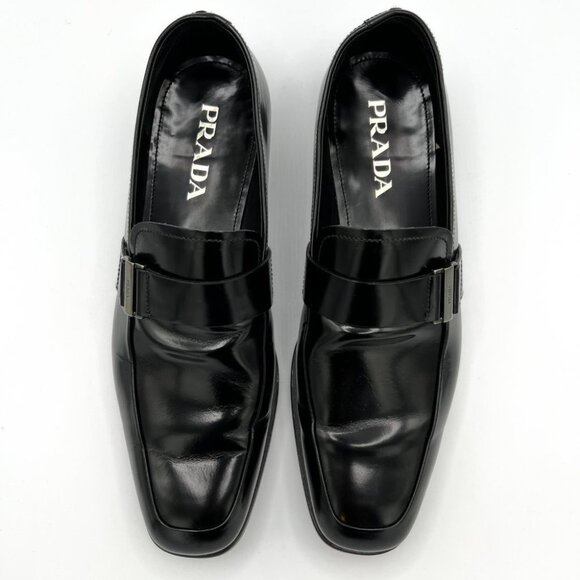 Prada black brushed leather dress loafers main image 7